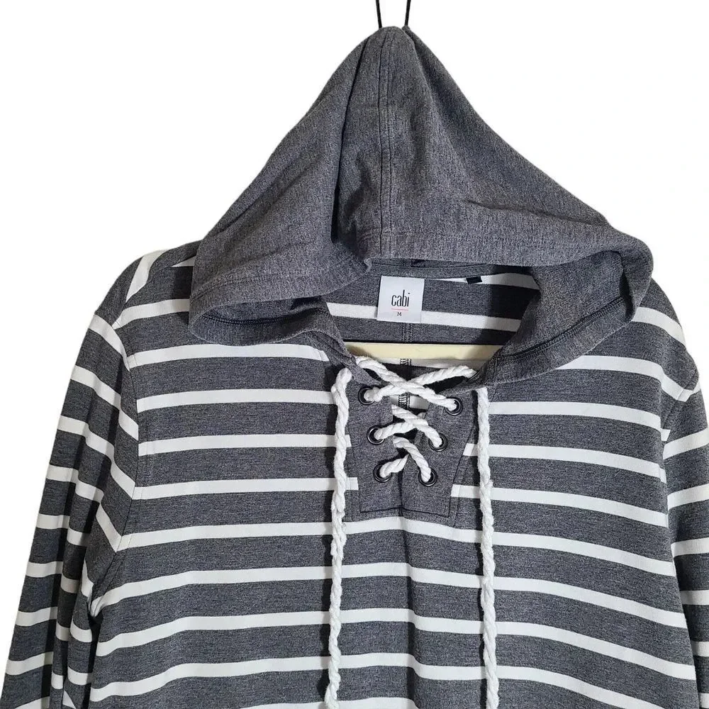 CAbi Size Medium Windward Striped Hooded Sweatshirt‎ Hoodie Gray White Nautical